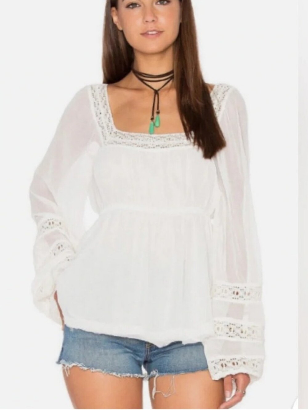 Free People Women’s Moonchaser Empire Waist Babydoll Peasant Top Doen Boho